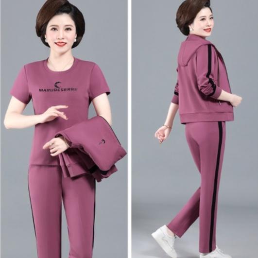 Đồ bộ thể thao nữ trung niên thiết kế LYBEE có khóa kéo chất liệu Umi co giãn 4 chiều kích thước 45~75kg TB197