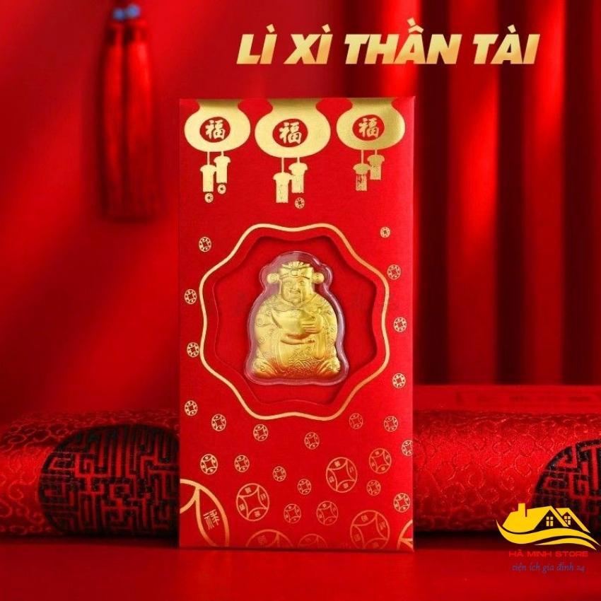 Bao lì xì thần tài mạ vàng 24k may mắn tài lộc phong bao lì xì