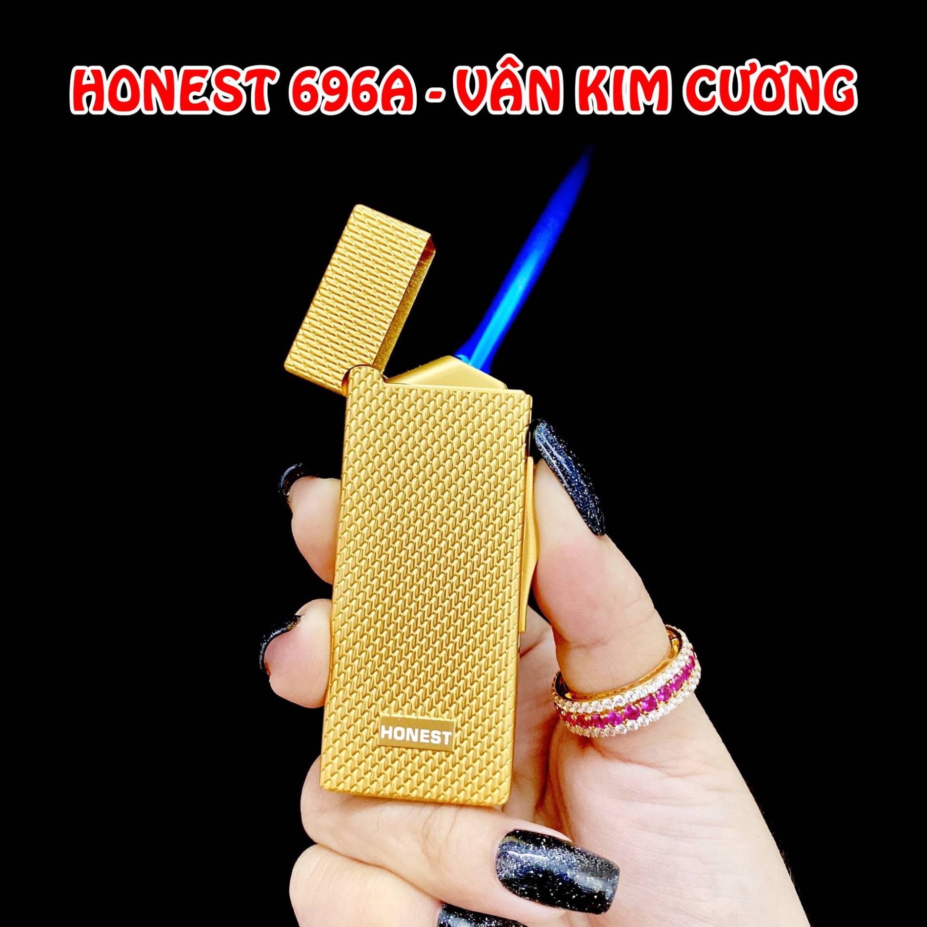 Hộp quẹt bật lửa khè Honest 696A vân kim cương - (xài gas)