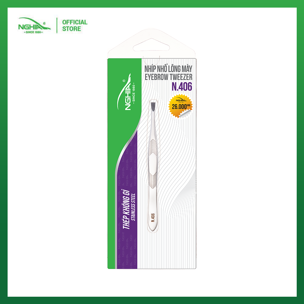 Nhíp Inox Đầu Ngang Nhổ Râu, Lông Mũi, Lông Mày, Tóc Bạc KỀM NGHĨA N.406 Cao Cấp