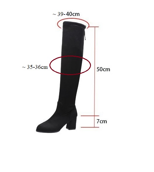 Giày boots nữ ống cao, Giày bốt đế vuông 7 phân trên gối rút dây S048