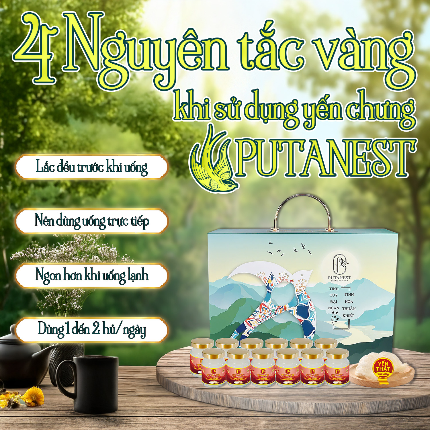 Yến chưng Đường phèn PUTANEST hộp quà tặng cao cấp 12 hũ 70ml đẹp da ngủ ngon tăng sức đề kháng