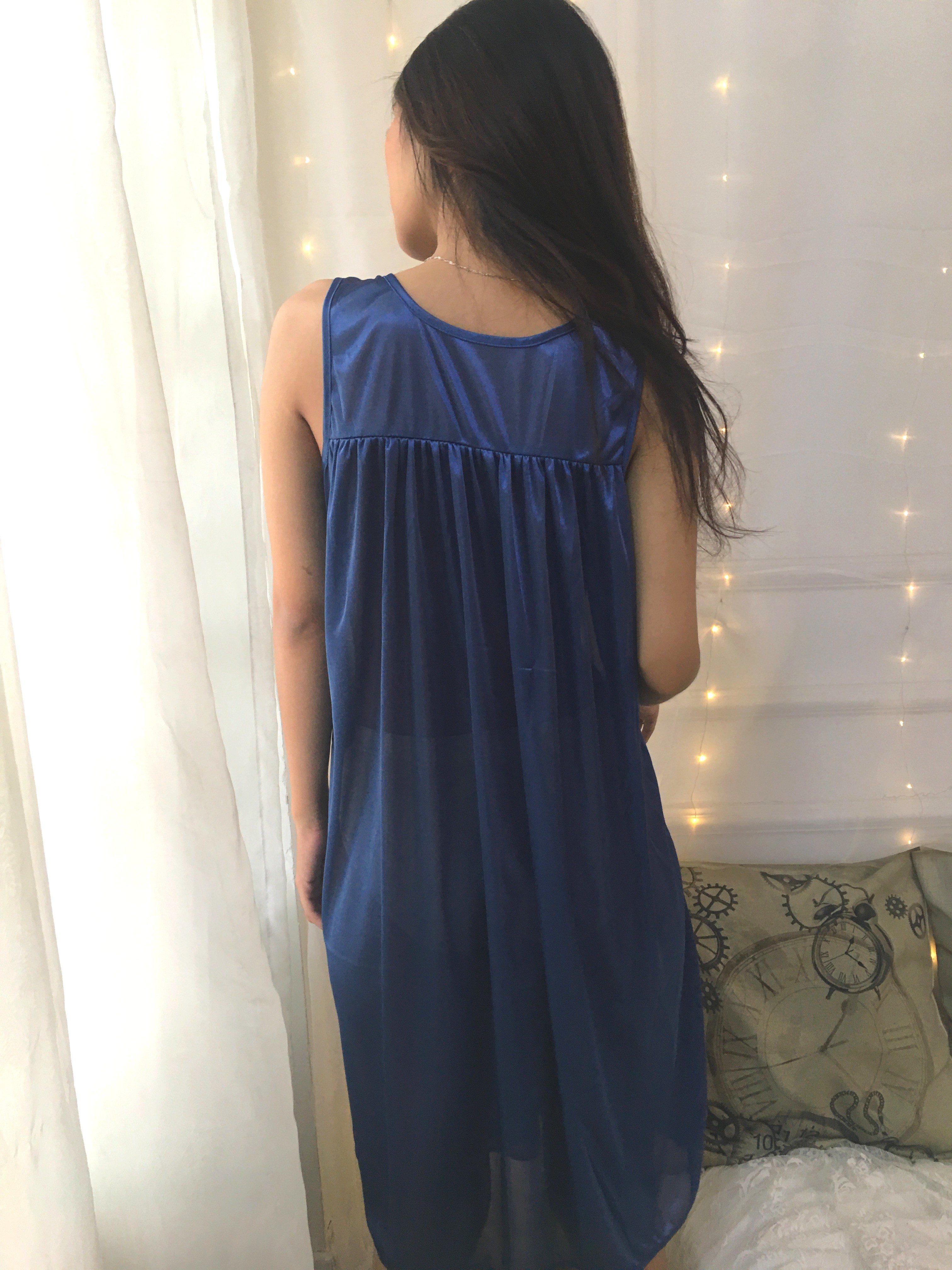 Đầm ngủ lụa Sayhome Z590-FXD màu xanh dương