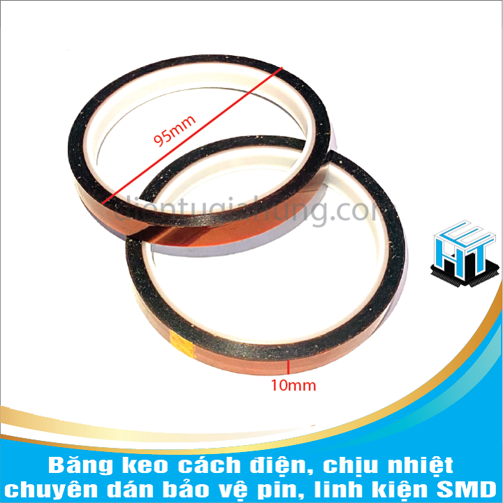 1Cuộn Băng keo cách điện, chịu nhiệt, chuyên dán bảo vệ pin, linh kiện SMD loại 10mm