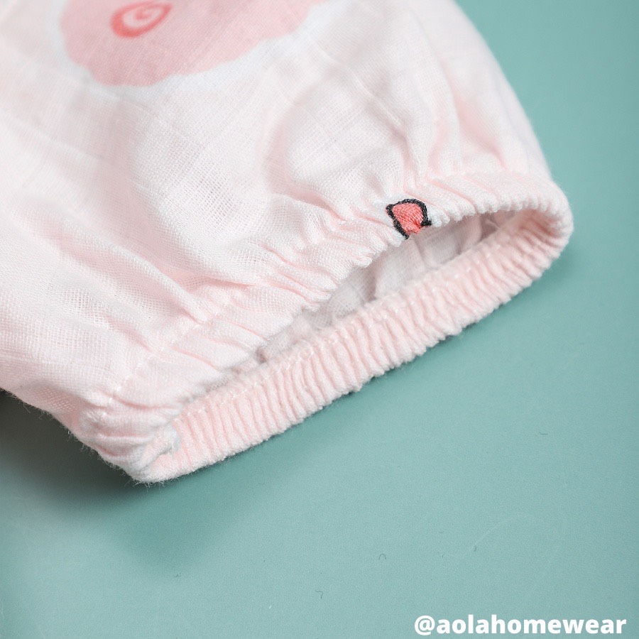 Bộ hè bé gái áo babydoll cánh tiên vải xô hai lớp mềm mát họa tiết thỏ mèo Áo Lá Homewear XOBN22