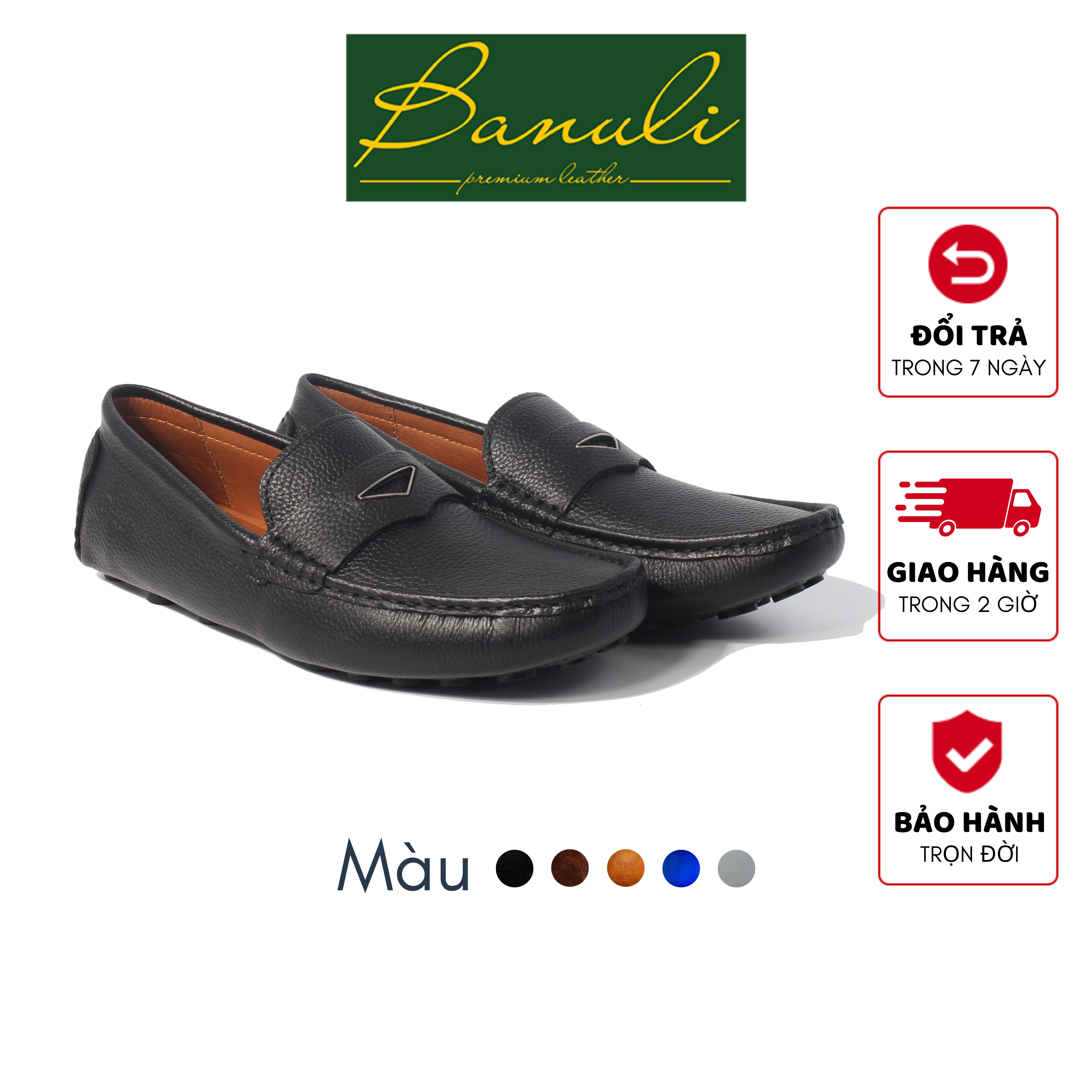 Giày Lười Da Nam BANULI K1ML1T0 - Da Bò Tumbled Siêu Mềm, Đế Khâu Moccasin Siêu Nhẹ