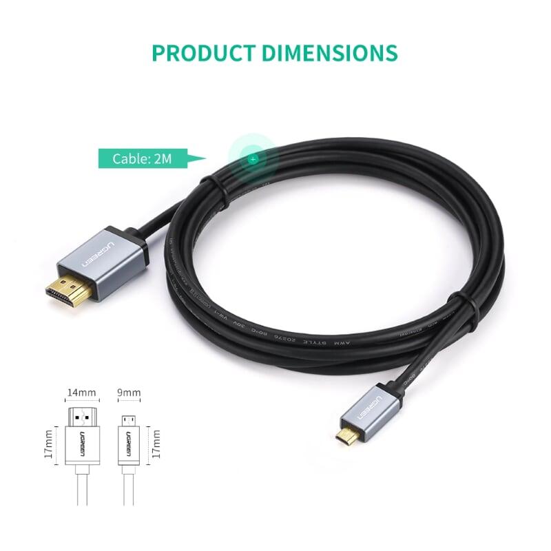 Ugreen UG30145HD109TK 1.5M màu Đen Cáp chuyển đổi Micro HDMI sang HDMI thuần đồng cao cấp - HÀNG CHÍNH HÃNG