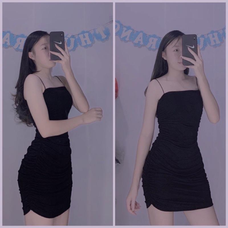 Đầm hai dây body may nhún sợi bún dễ phối đồ