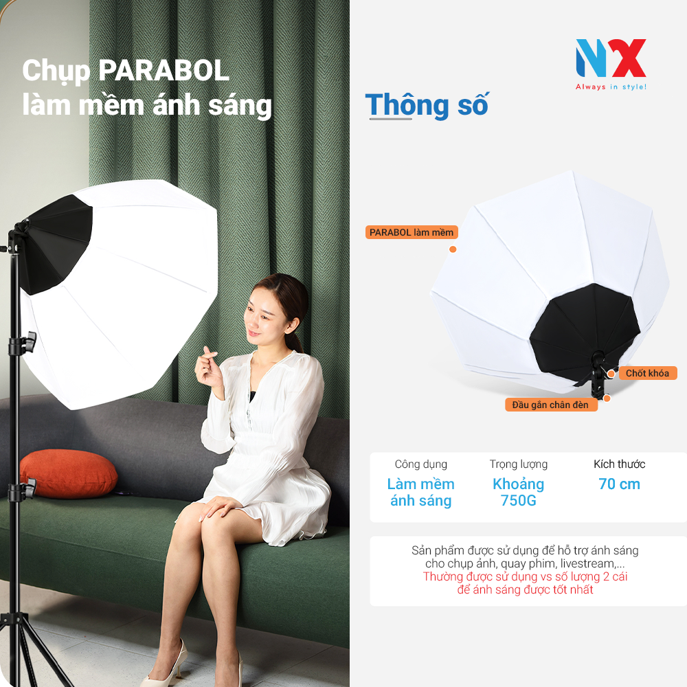 Chụp đèn tròn PARABOL 70CM - Softbox làm mềm ánh sáng hỗ trợ chụp ảnh, quay phim, livestream