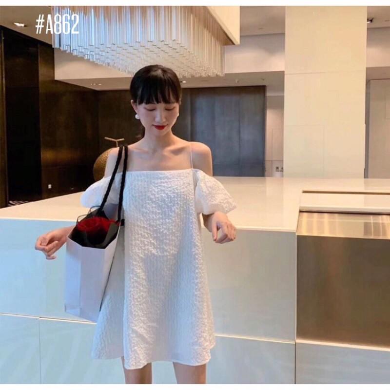 Đầm babydoll 2 dây tay phồng có 3 màu