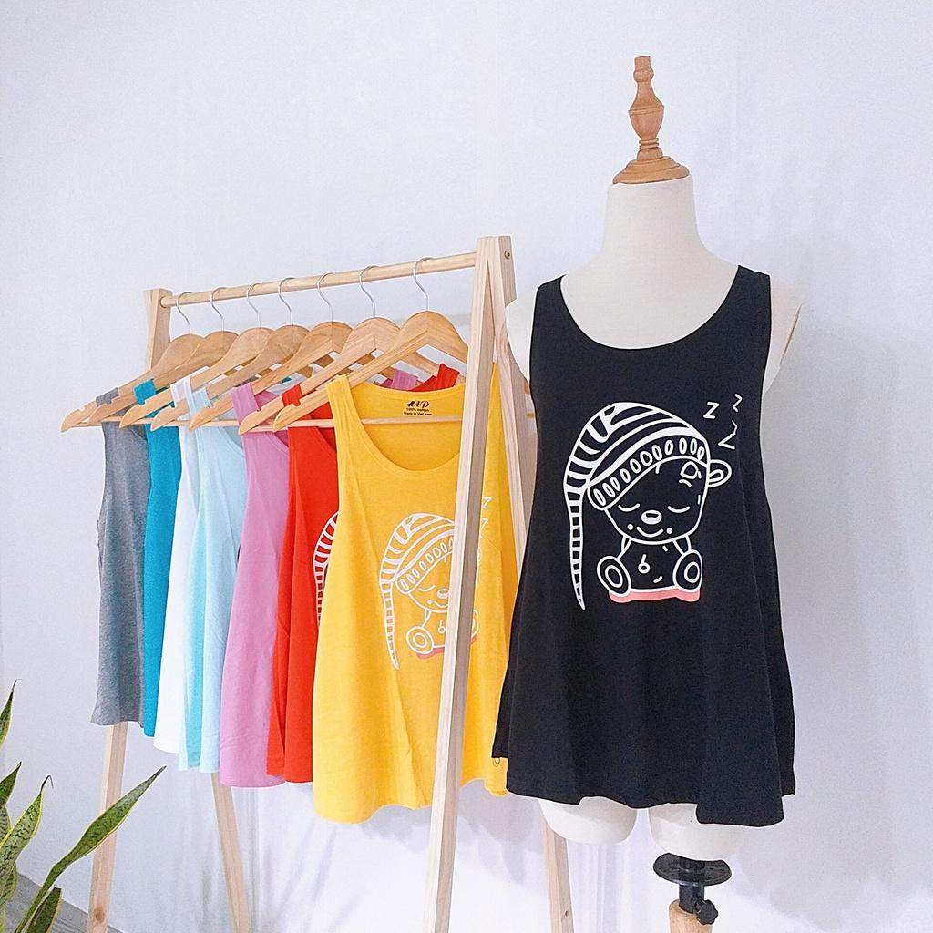 Combo 2 áo ba lỗ nữ form rộng in hình chú gấu siêu hot mẫu tanktop nữ bán chạy