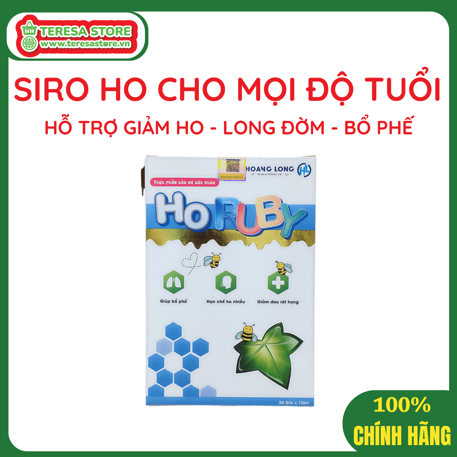 Siro ho cho bé HoRuby Giúp giảm ho, giảm đờm và khan tiếng Hộp 20 gói