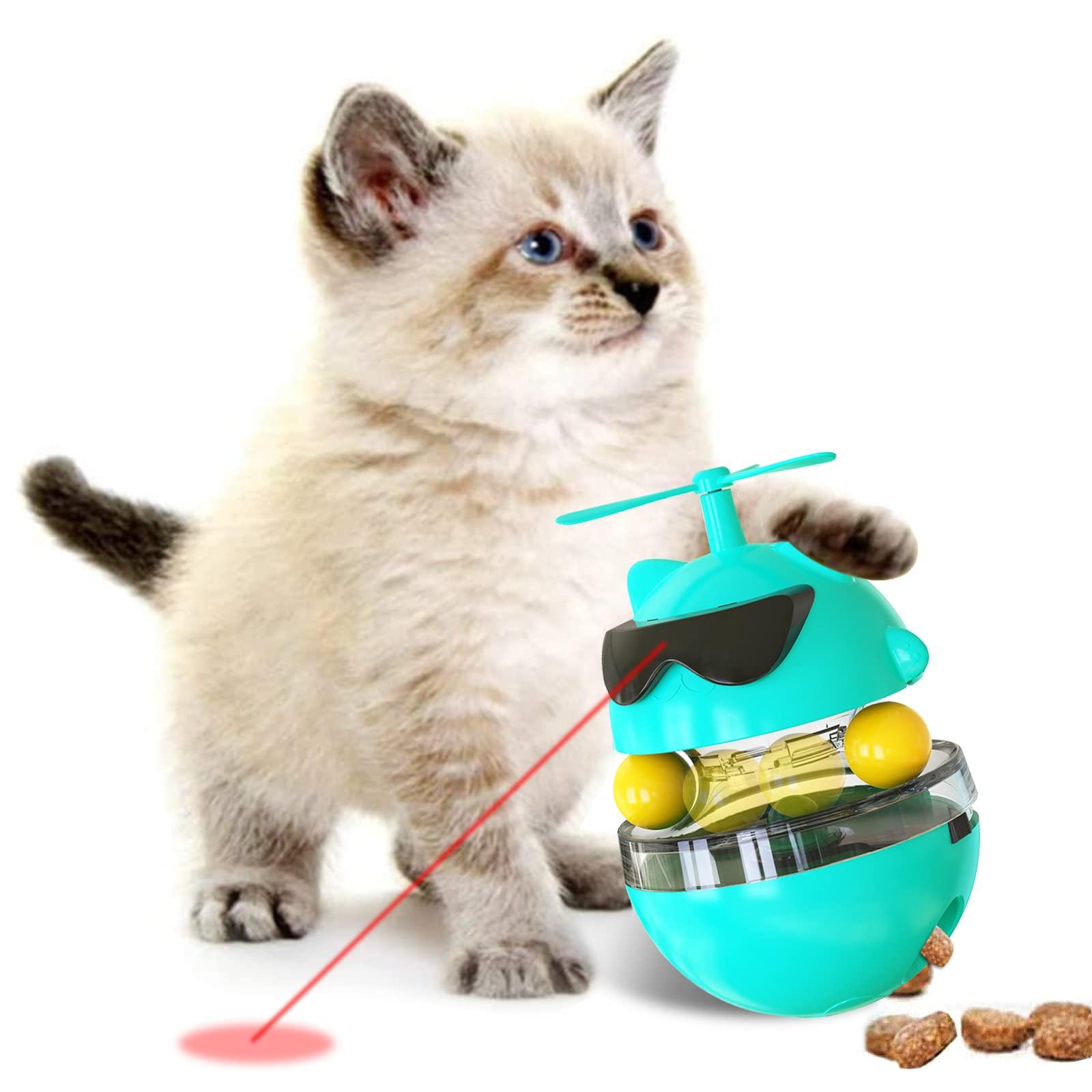 Đồ chơi Cat 4 -in -1, đồ chơi mèo tương tác tự động với swing, bộ phân phối thực phẩm có thể điều chỉnh, bàn xoay bàn xoay cho mèo, tải USB, màu xanh
