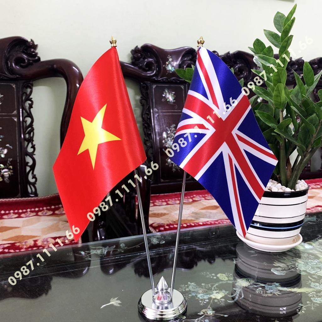 Cờ Để Bàn Trang Trí Đế Thép Loại cắm 2 cờ Việt Nam - Anh
