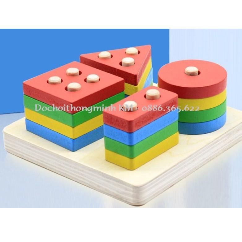 Thả Hình Khối Luồn Cọc vuông Montessori