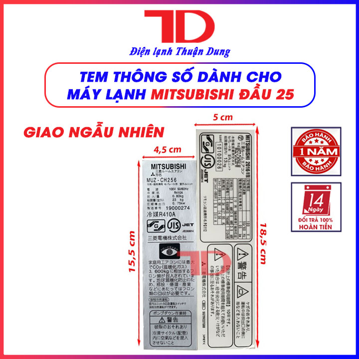 Tem thông số dành cho máy lạnh MITSUBISHI nội địa