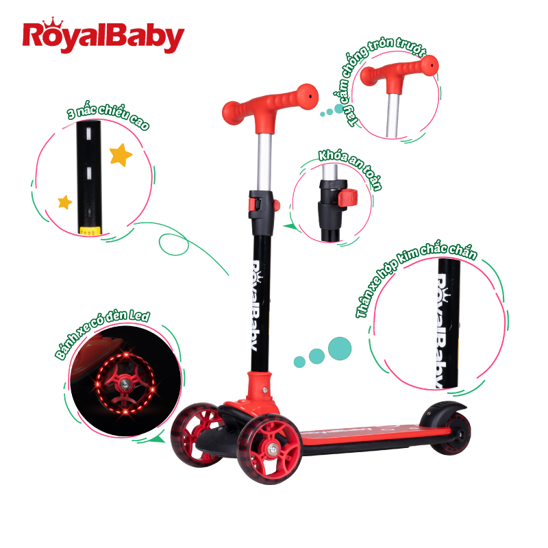 Xe Trượt SCOOTER 3 Bánh Royal Baby Đỏ 089R