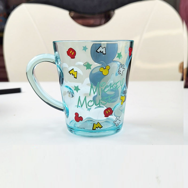 Ly quai cầm tay trong suốt hình chuột Mickey màu xanh siêu cute cho bé trai 260ml - 58VNDM2490