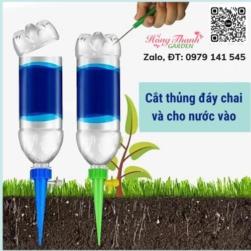 Que cắm tưới nhỏ giọt lắp chai nhựa, đầu tưới nhỏ giọt tự động/Hồng Thanh Garden