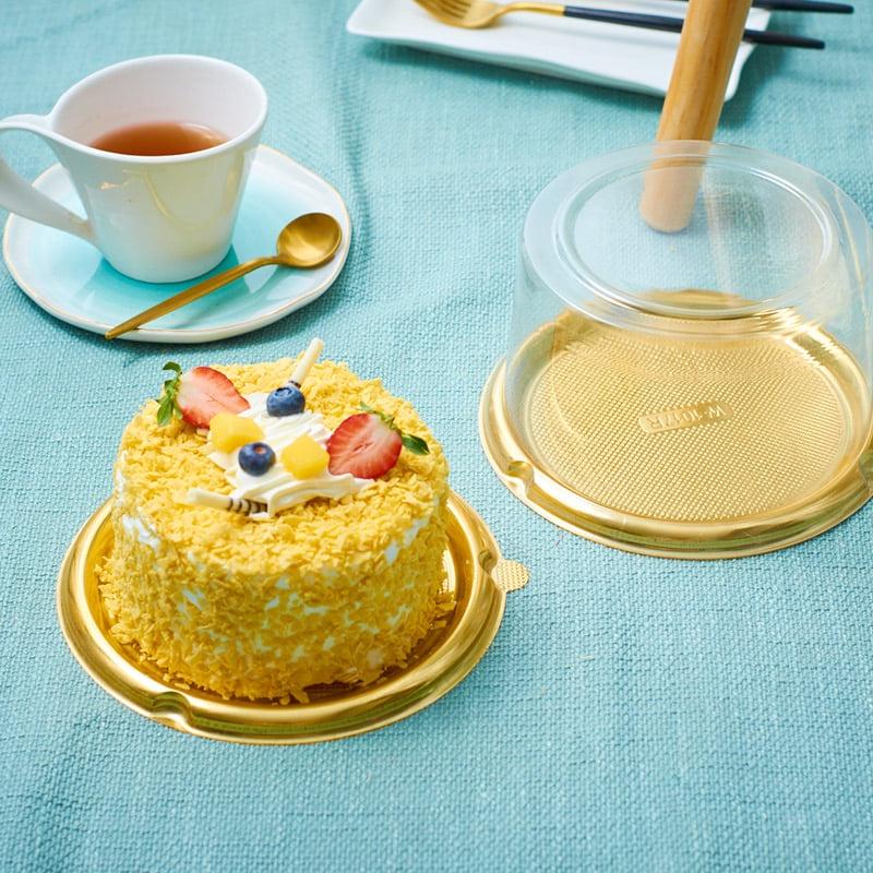 A1680G - 50 cái Hộp tròn đế vàng đựng 5 cái bánh bao đào tiên, bông lan trứng muối 14cm