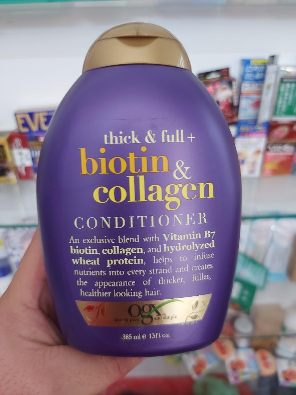 Dầu Xả Dưỡng Dày Tóc OGX Thick &amp; Full + Biotin Tím &amp; Collagen Conditioner 385ml