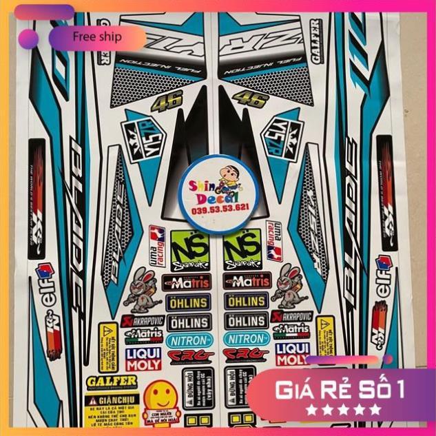 Tem rời Wave Blade 110 Y15zr xanh đen bảo hành màu sắc vĩnh viễn