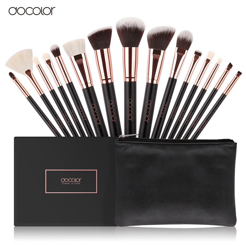 Bộ Cọ Trang Điểm lông thú Docolor 15 Pieces Rose Gold Makeup Brushes Set