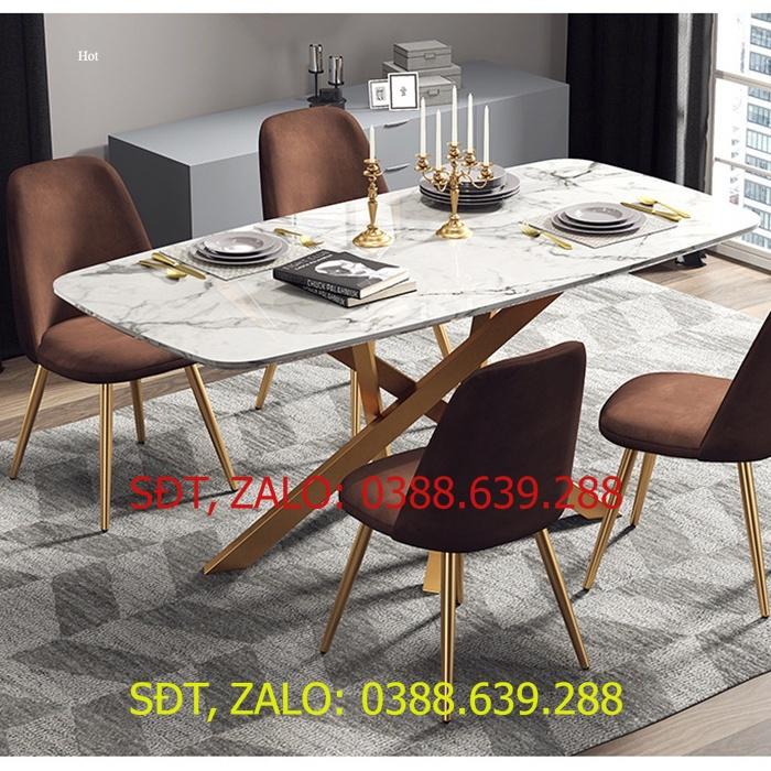 - Bàn ăn họa tiết đá cẩm thạch - Bàn ăn chân sơn nhũ đồng, sang trọng, lịch sự LUX-BGA04