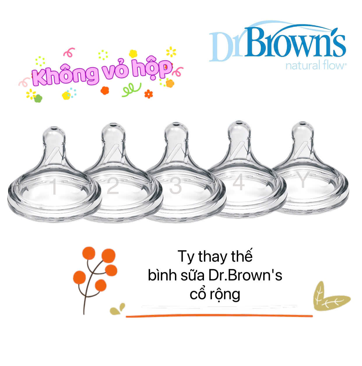 [ Không có vỏ hộp ] - Lẻ 01 cái núm ty thay thế bình sữa Dr.Brown's cổ rộng dòng Options Plus