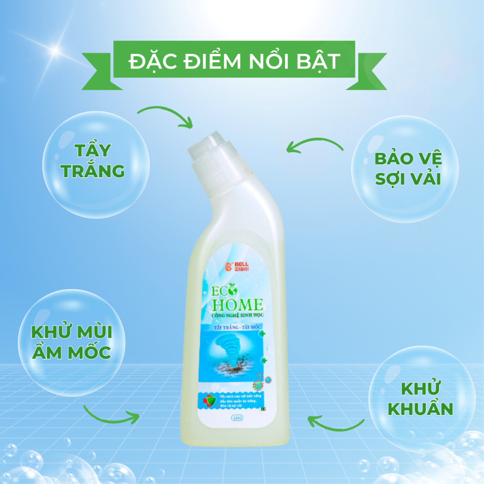 Nước Tẩy Trắng - Tẩy Mốc Quần Áo Công Nghệ SInh Học ECOHOME 280G Đánh Bay Mọi Vết Ố Mốc Lâu Ngày Bám Trên Balo Túi