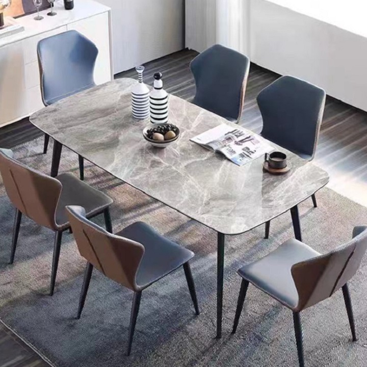 Bàn ăn hiện đại Mặt đá 140cm cao cấp hiện đại - Bàn ăn sang trọng 1m4 đa năng mặt đá Chân kim loại bền đẹp BGA028