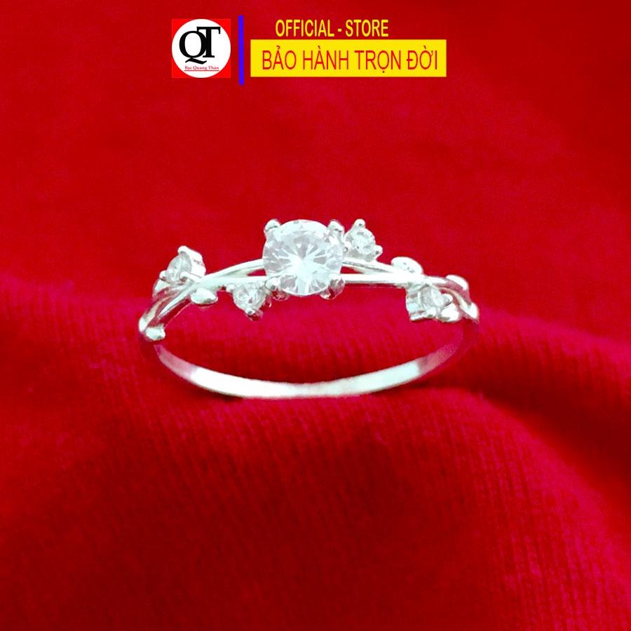 Nhẫn nữ bạc cá tính bản nhỏ ổ cao gắn đá kim cương nhân tạo 6ly phong cách styl trang sức Bạc Quang Thản – QTNU68