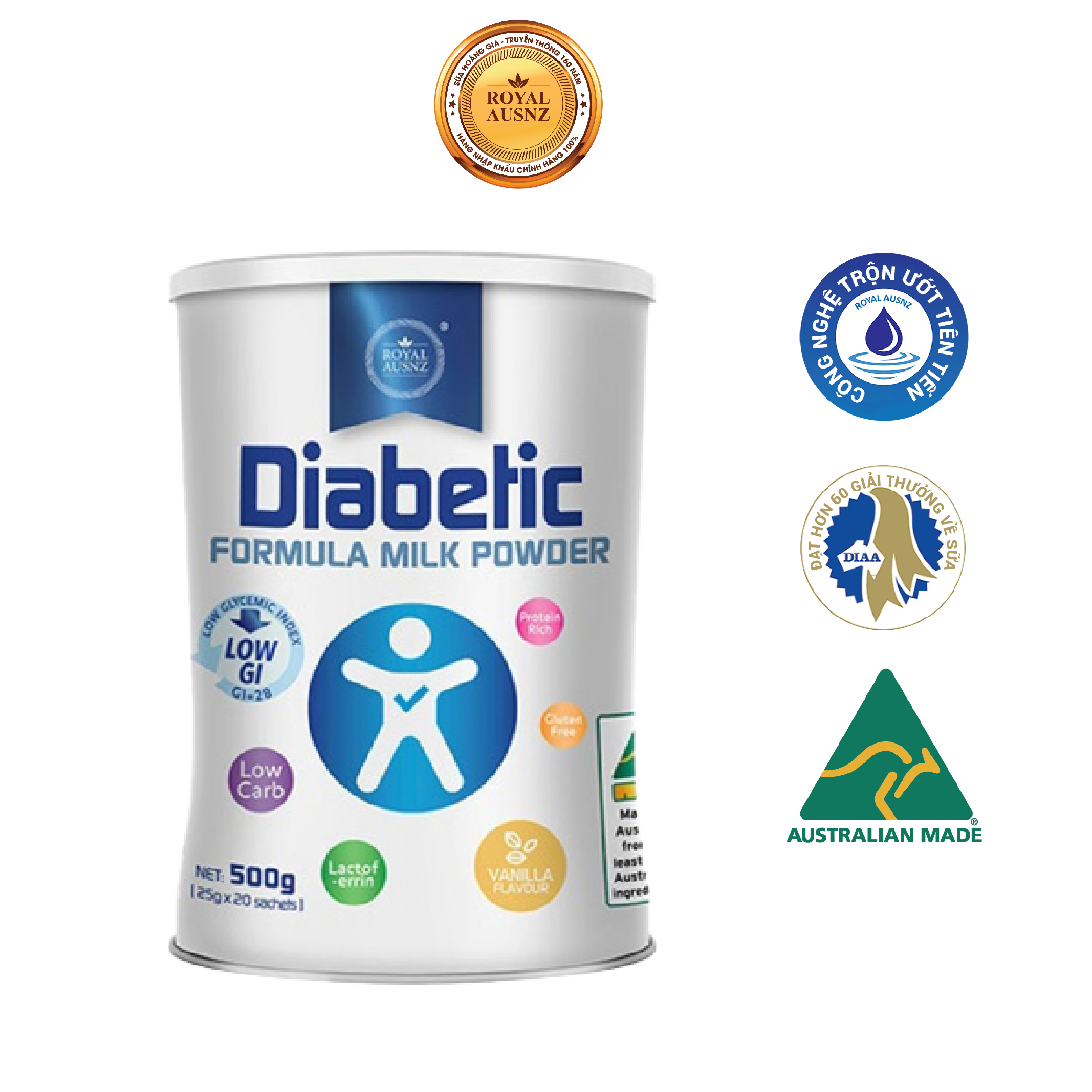 Sữa Hoàng Gia Úc DIABETIC FORMULA MILK POWDER Dành Riêng Cho Người Tiểu Đường ROYAL AUSNZ 500g