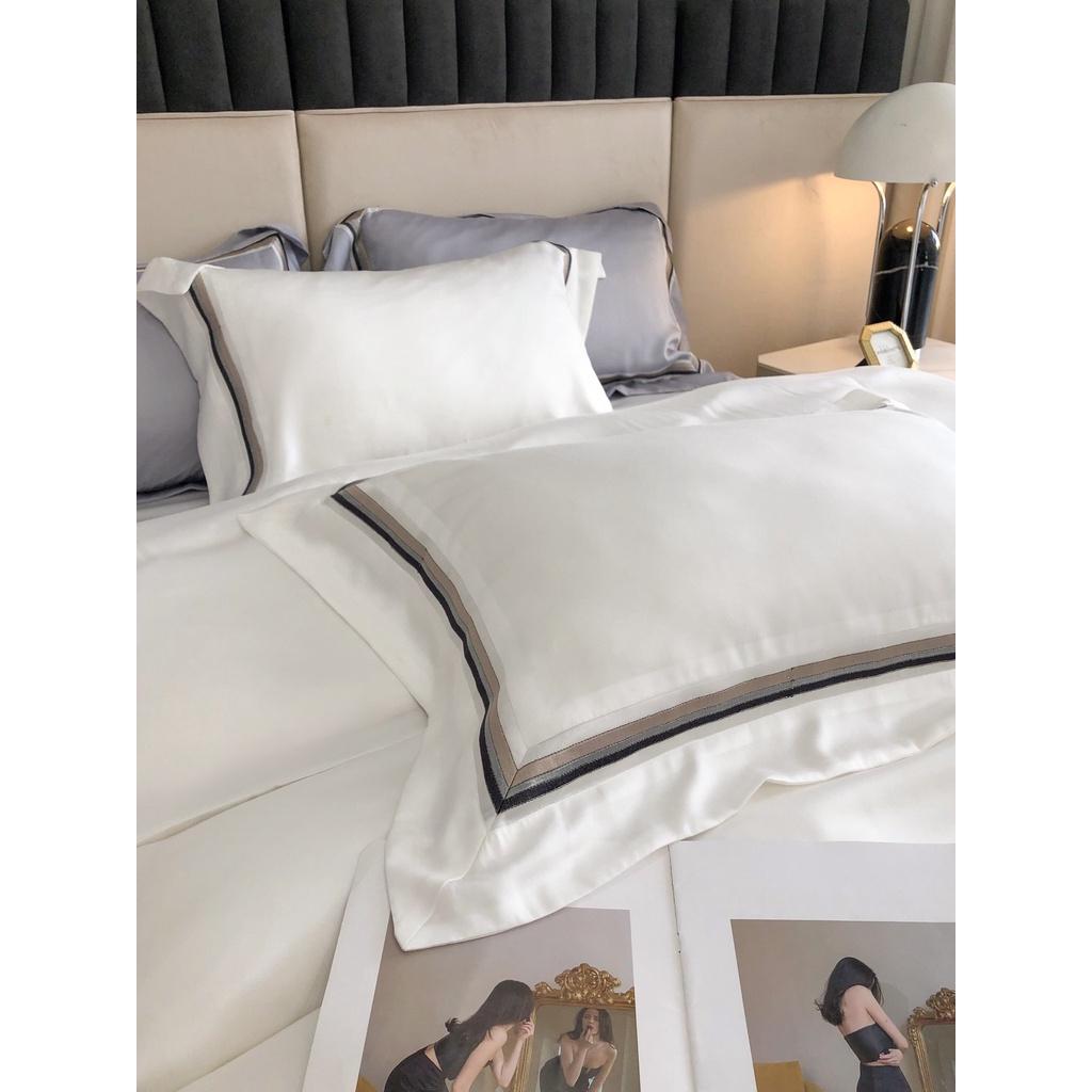 Bộ chăn ga gối 100%Tencel 120s cao cấp Frame Embroidery, phong cách châu âu sang trọng cổ điển