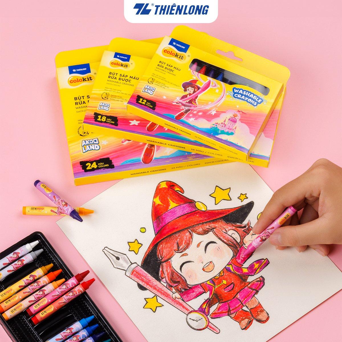 Sáp 12/18/24 màu rửa được - Washable Crayons Thiên Long Colokit - Nhân vật Futy Akooland thế giới học cụ thần kỳ