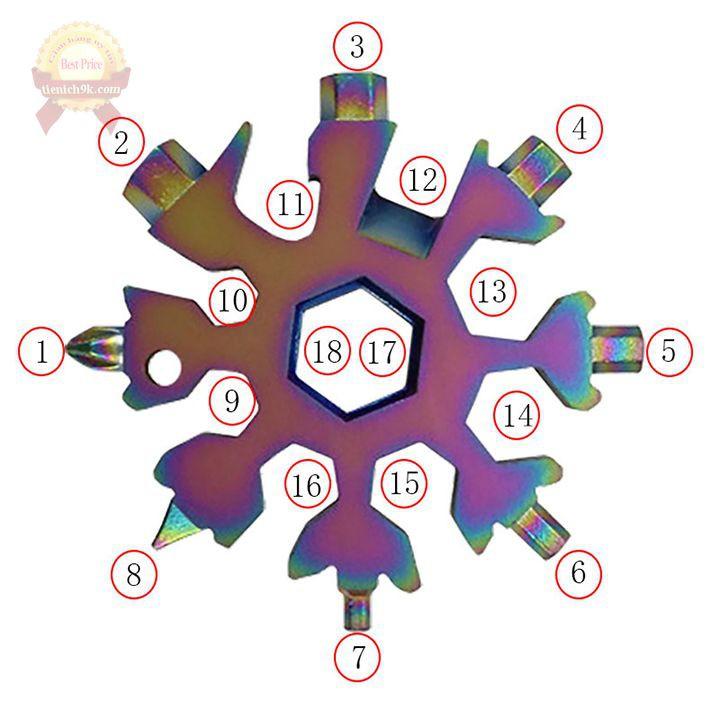 Tô vít bông tuyết 8 đầu Móc khóa bỏ túi 18in1 2 4 cạnh mở bia mini Dụng cụ sửa chữa đồng hồ điện thoại