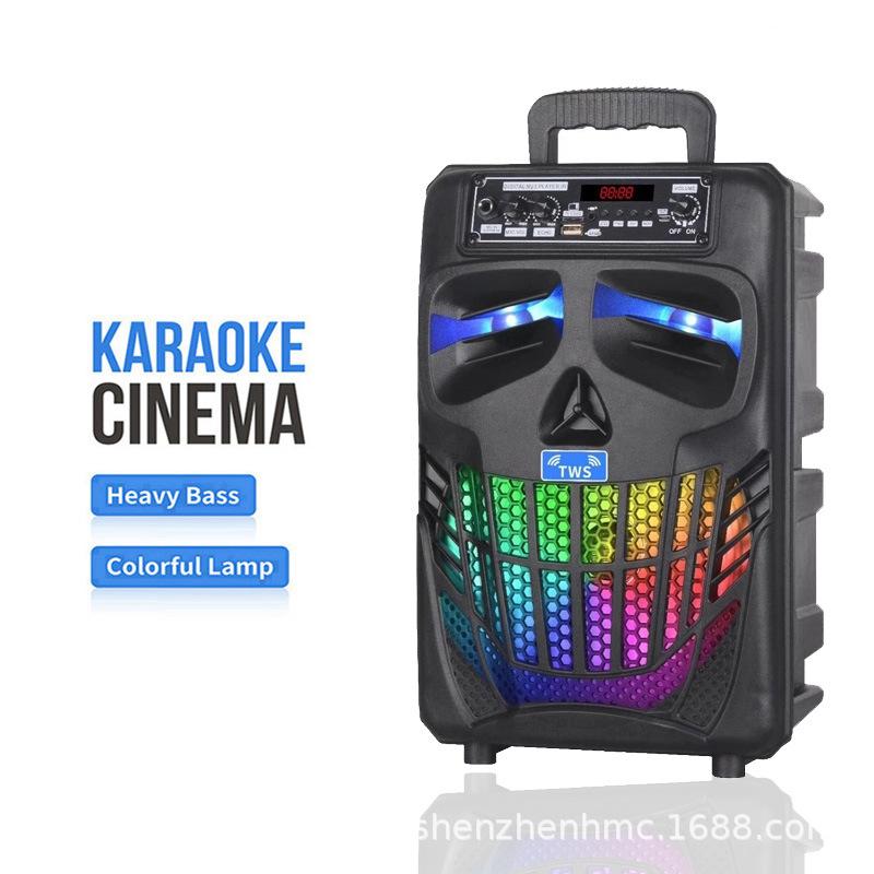 Máy đẩy di động Ultra-High Power Bluetooth Loa 8 inch Big Horn RGB Light Home Nhà hát âm thanh Subwofer TF Card FM Radio BAS Color: QS-7801