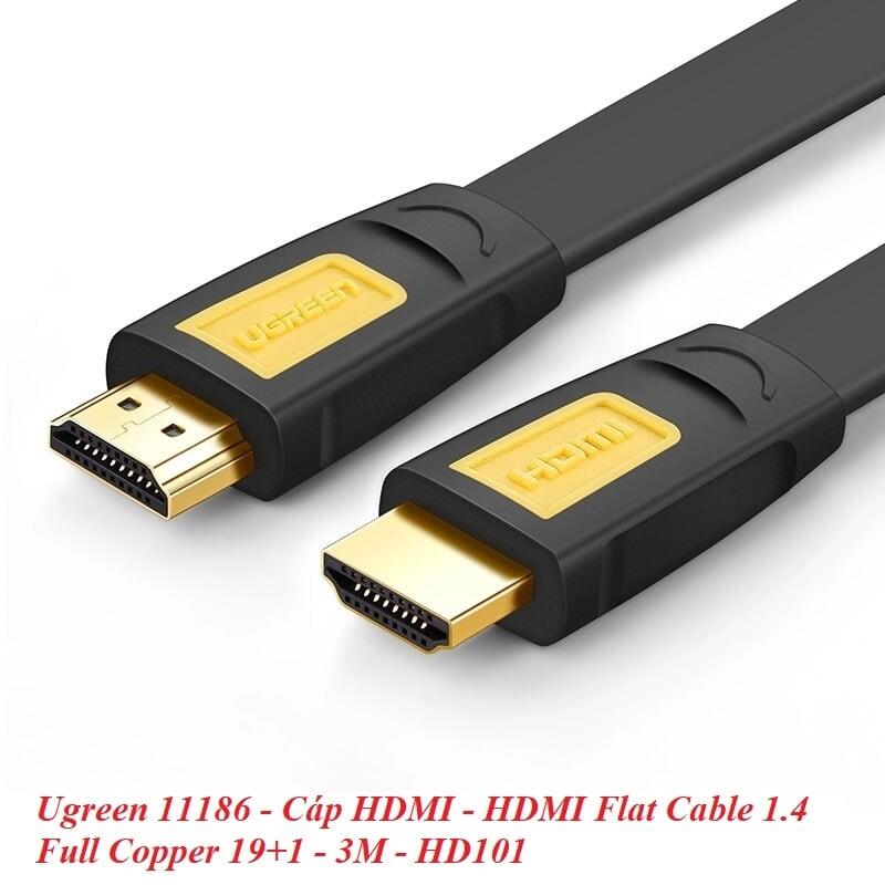 Ugreen UG11186HD101TK 3M màu Vàng Cáp tín hiệu HDMI chuẩn 2.0 hỗ trợ phân giải 4K * 2K 60hz cáp dẹt - HÀNG CHÍNH HÃNG