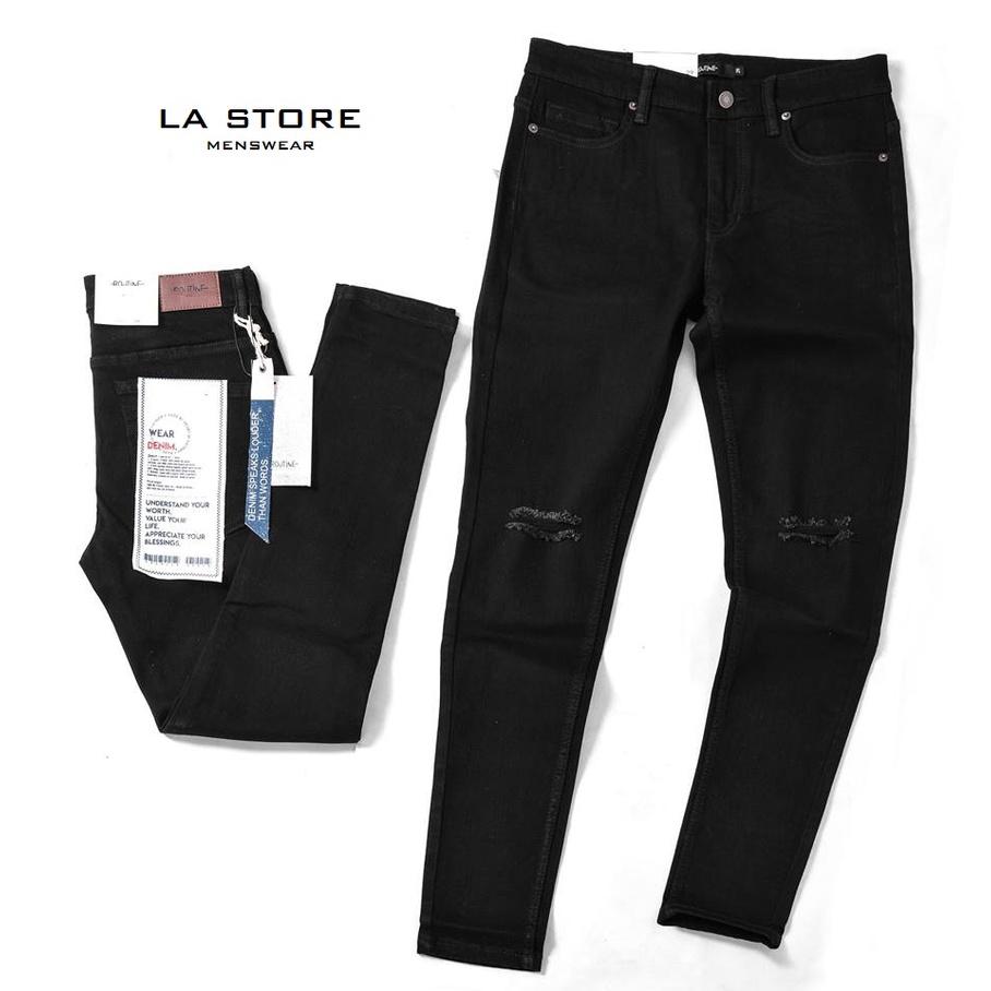 Quần jean nam 10F20DPA101CR1 - Quần Jean nam màu đen rách gối form skinny