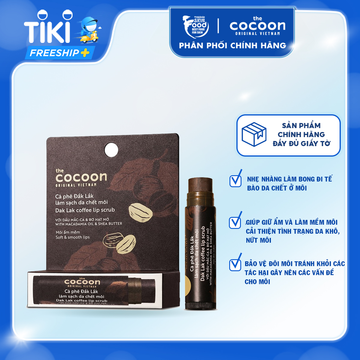 Tẩy Tế Bào Chết Môi Chiết Xuất Cà Phê Đắk Lắk The Cocoon Dak Lak Coffee Lip Scrub