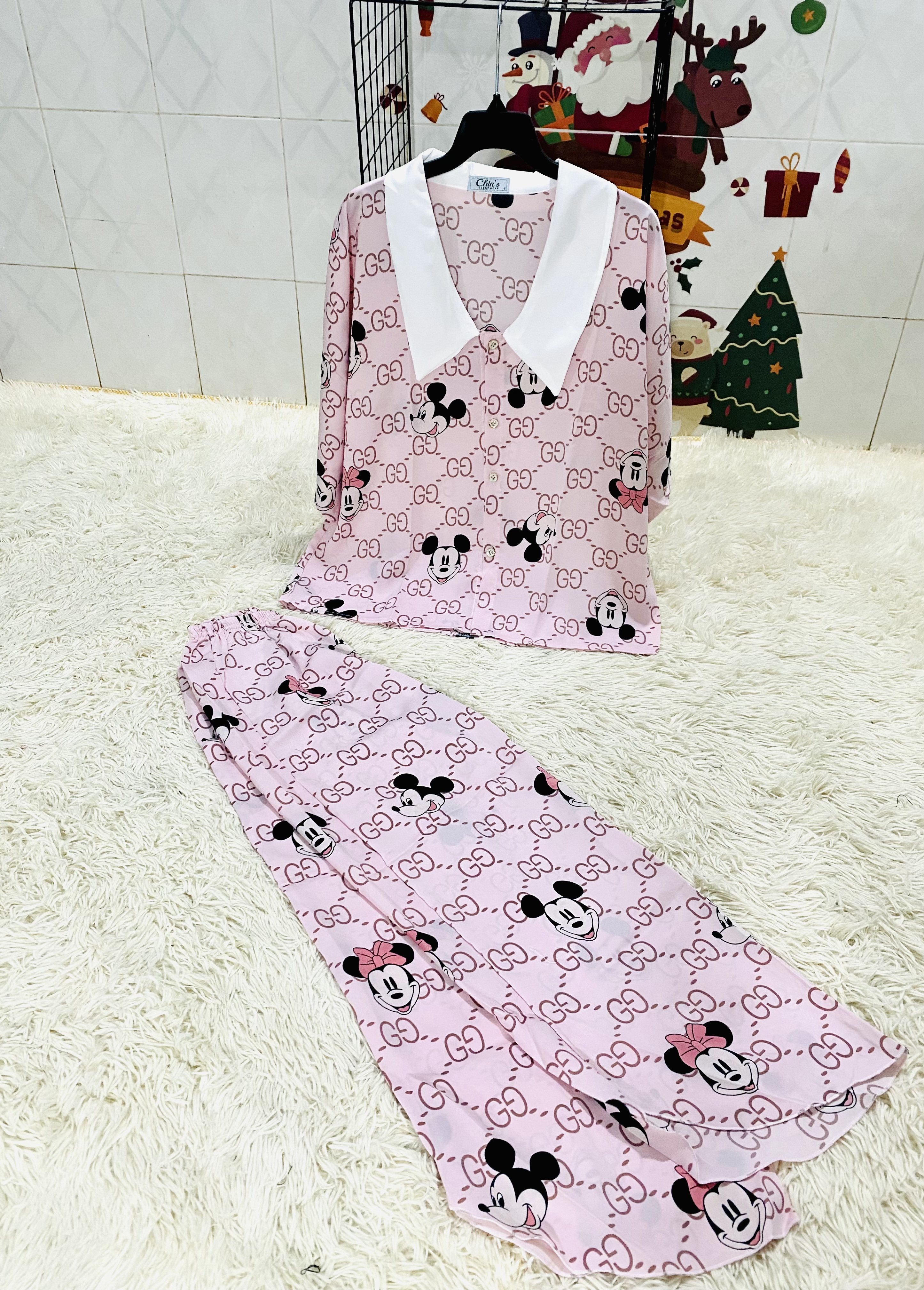 Bộ Pijama đồ mặc nhà chất liệu Lụa Satin xinh xắn