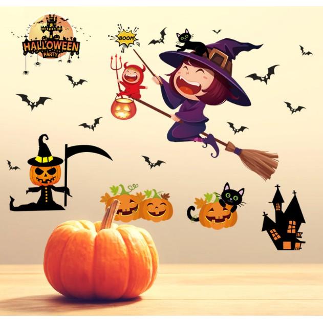 Decal trang trí tường - Lễ Hội Halloween Bé Gái Phù Thủy
