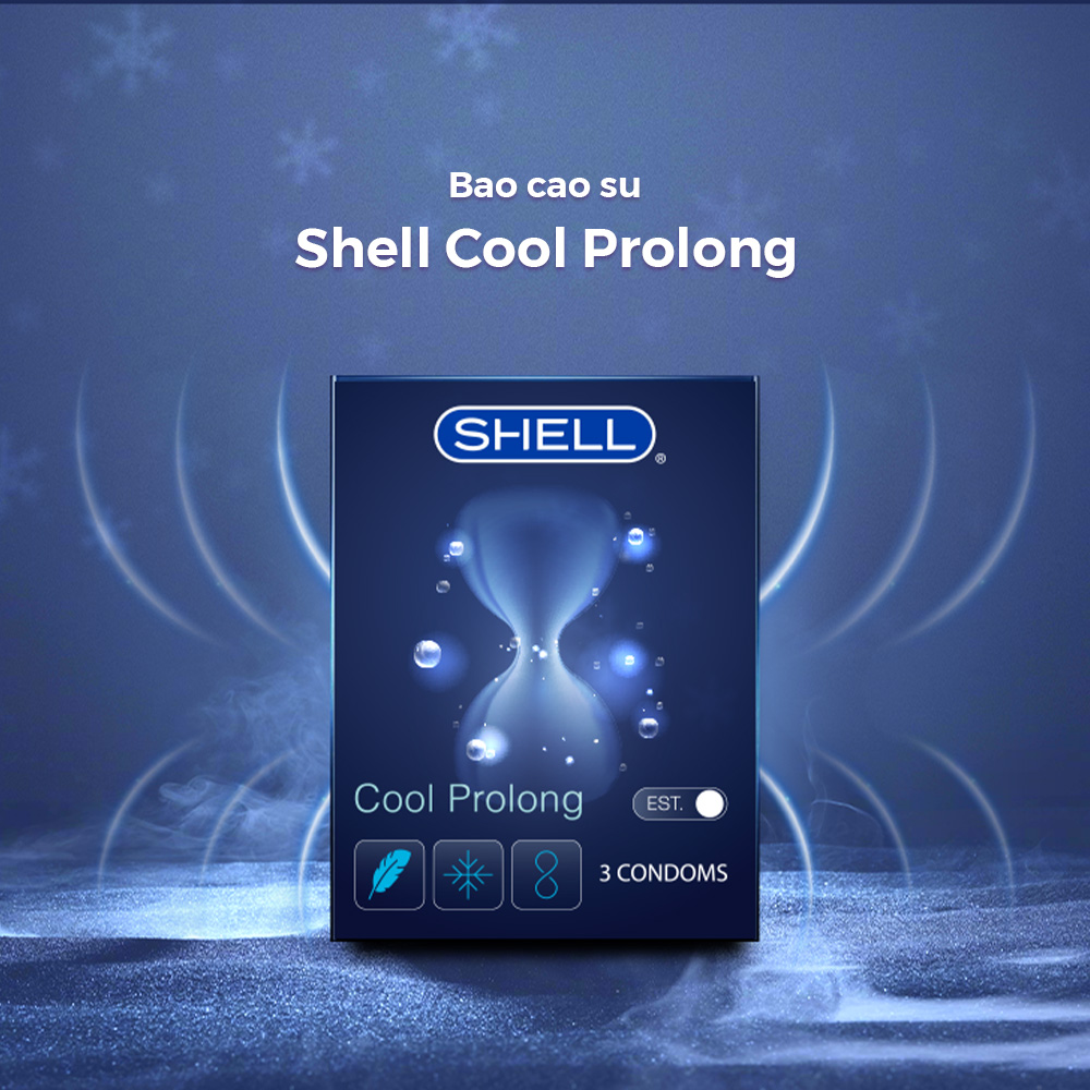 Bao cao su Shell Cool Prolong kéo dài thời gian, bạc hà mát lạnh - Hộp 3 cái | SHELL CHÍNH HÃNG