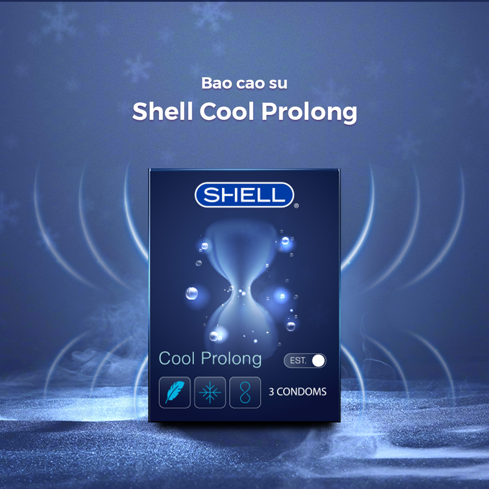 Bao cao su Shell Cool Prolong kéo dài thời gian, bạc hà mát lạnh - Hộp 3 cái