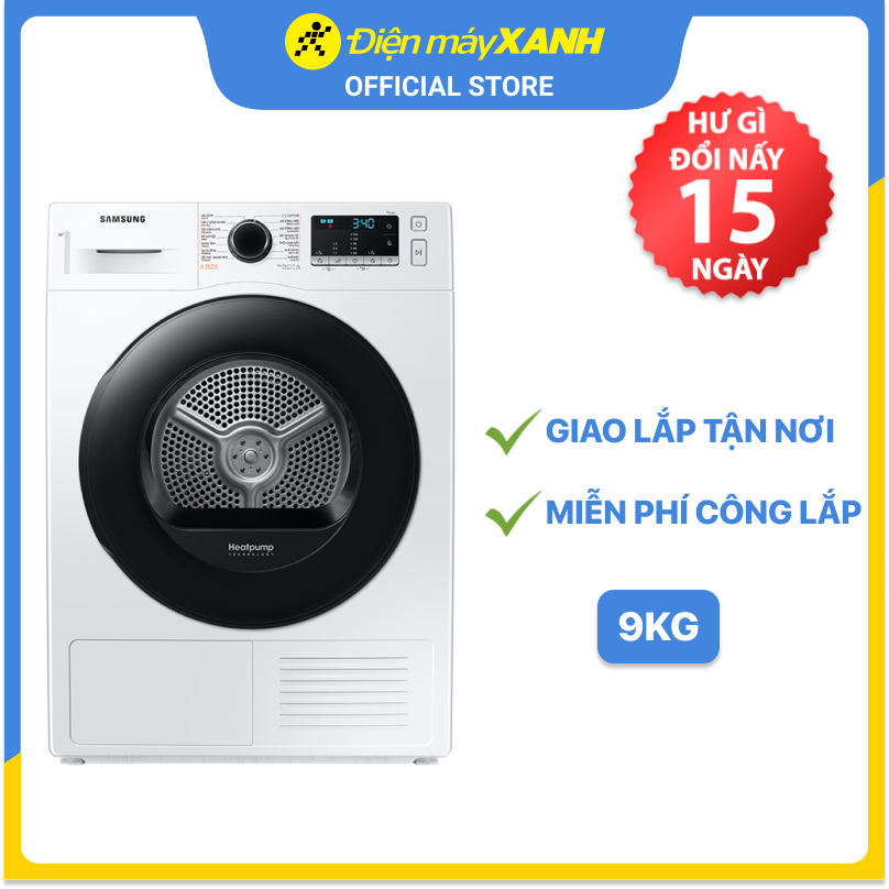 Máy sấy bơm nhiệt Samsung 9 Kg DV90TA240AE/SV - Hàng chính hãng - Giao hàng toàn quốc