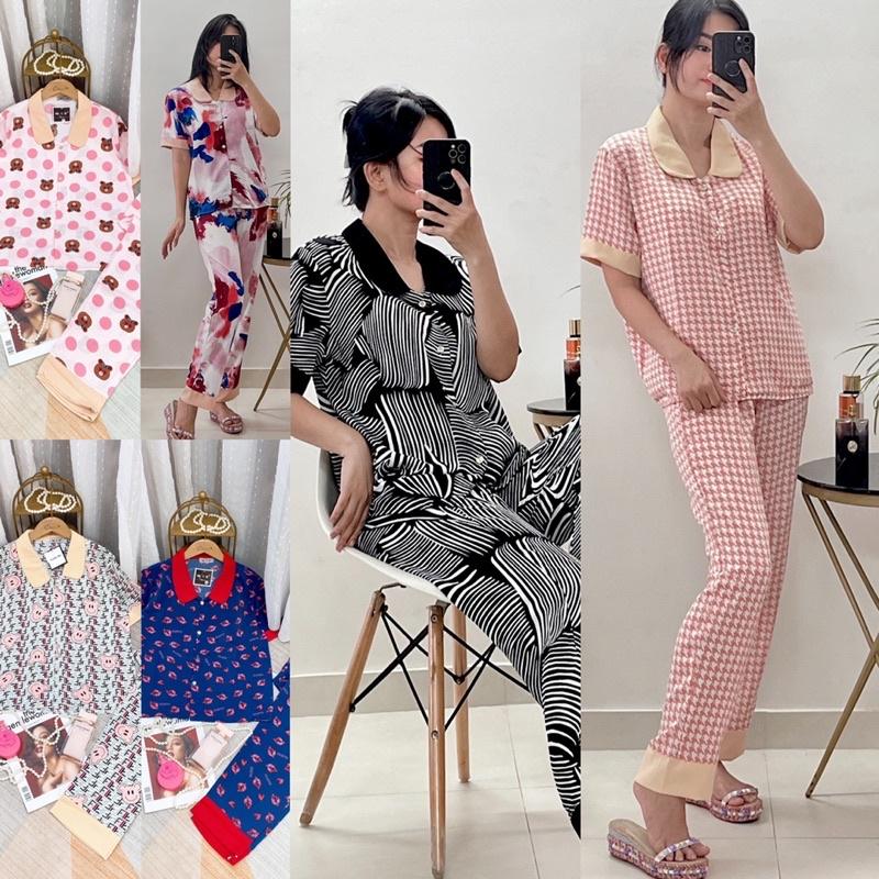 Đồ bộ pijama mặc nhà LỤA cổ sen tay ngắn quần dài sang trọng dưới 62kg