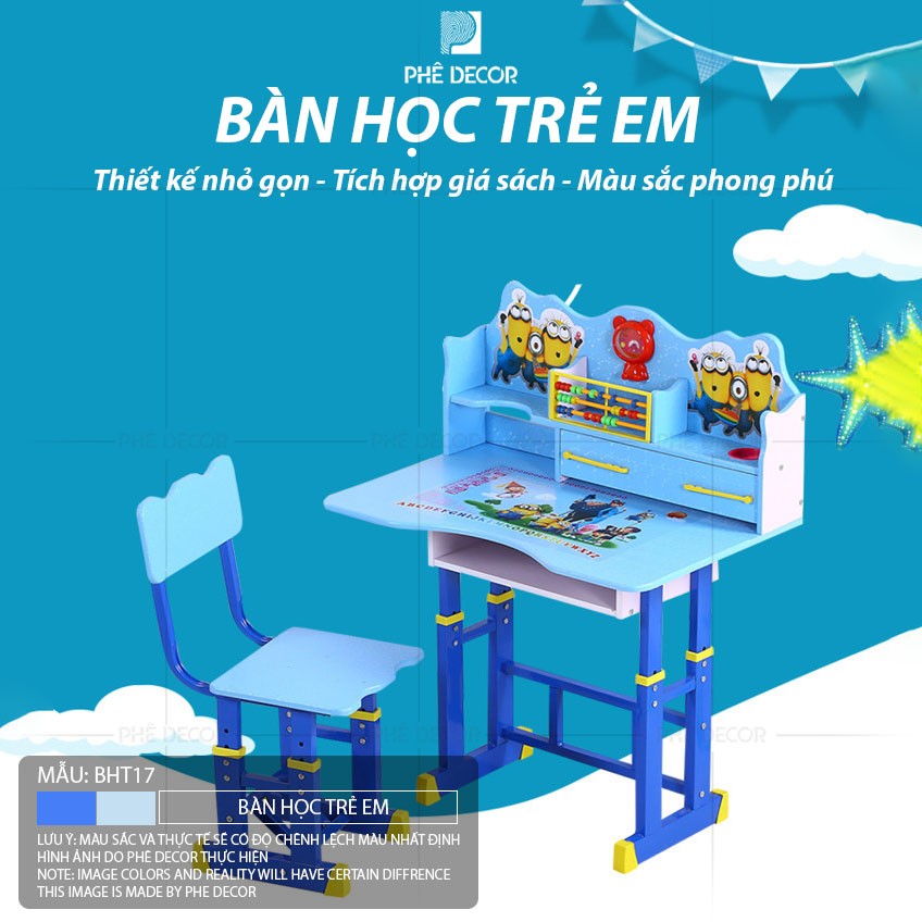 BÀN HỌC TRẺ EM BAMBI - BHT17 - Bàn + Ghế + Giá chỉnh cổ