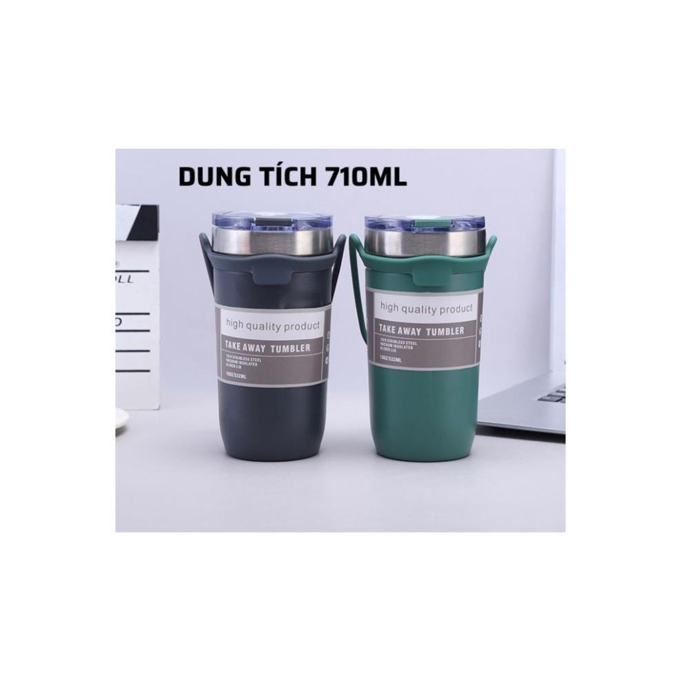 Bình giữ nhiệt thời trang cao cấp, dung tích 710ml, bọc silicon chống trơn, kèm quai silicon đồng màu