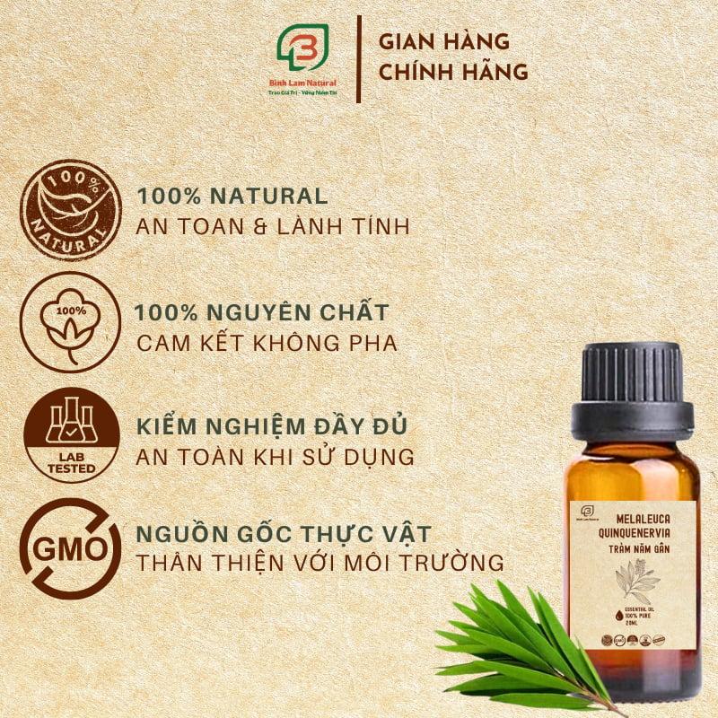 Tinh dầu tràm năm gân nguyên chất giữ ấm cho bé, kháng khuẩn, đuổi muỗi Bình Lam Natural 20ml
