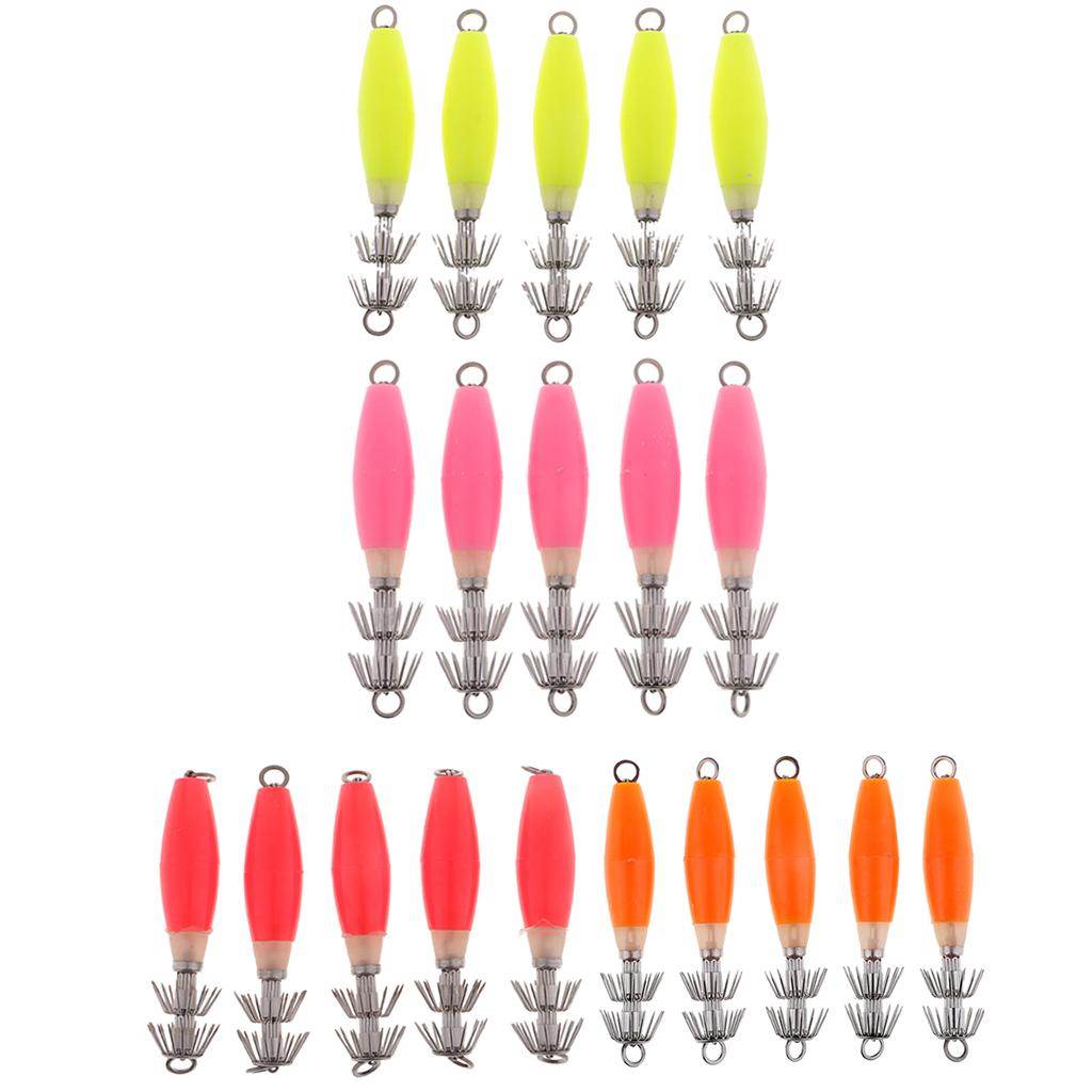 20 Chiếc Nước Mặn Mồi Câu Cá, Mực Jig Móc Cam/Đỏ/Hồng/Vàng